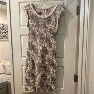 Elegant Lace Dress in Cream and Brown